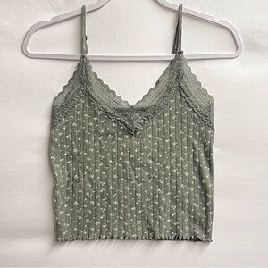 Women’s American Eagle Sage Green Lace Cami Top with Floral Print